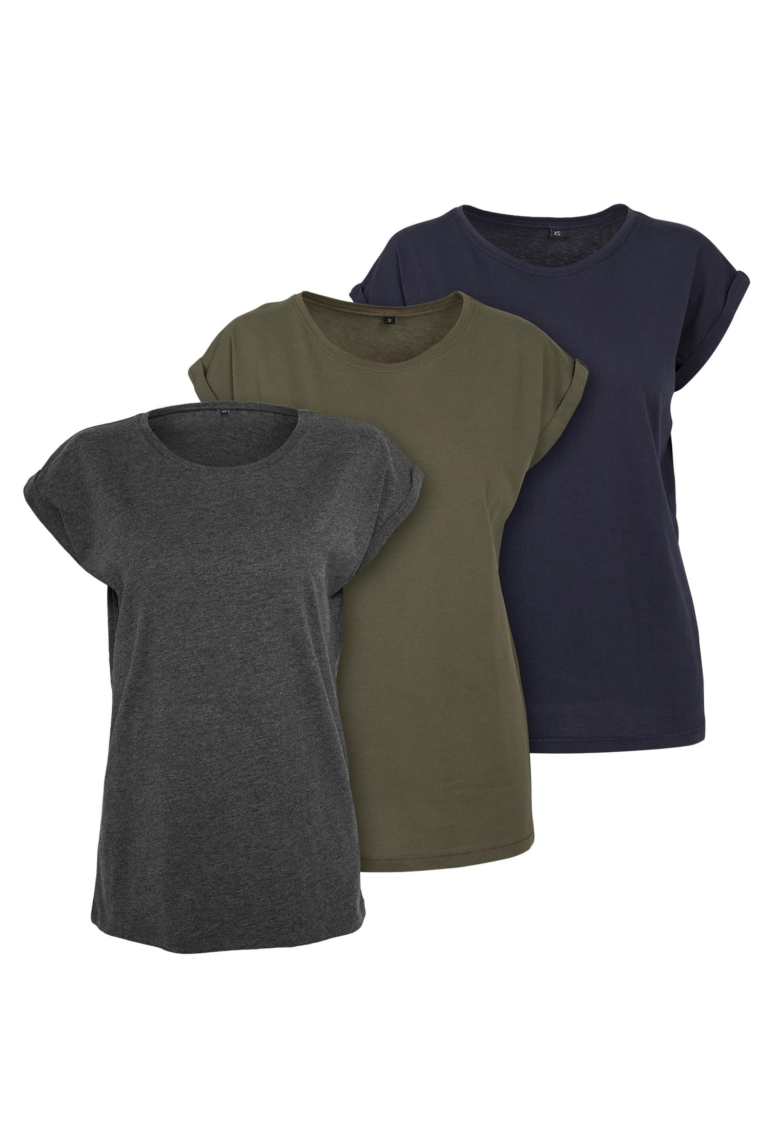 Ladies Extended Shoulder Tee 3-Pack cha/oli/nvy | cha/oli/nvy
