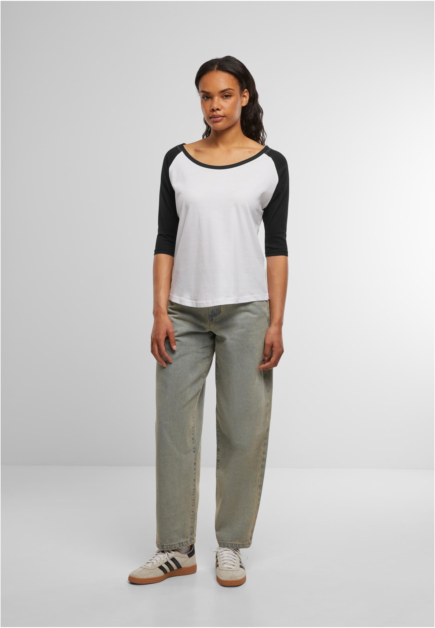 Ladies 3/4 Contrast Raglan Tee wht/blk | wht/blk