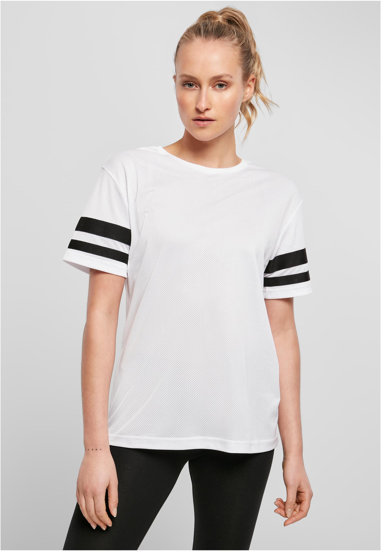 Ladies Mesh Stripe Tee wht/blk | wht/blk