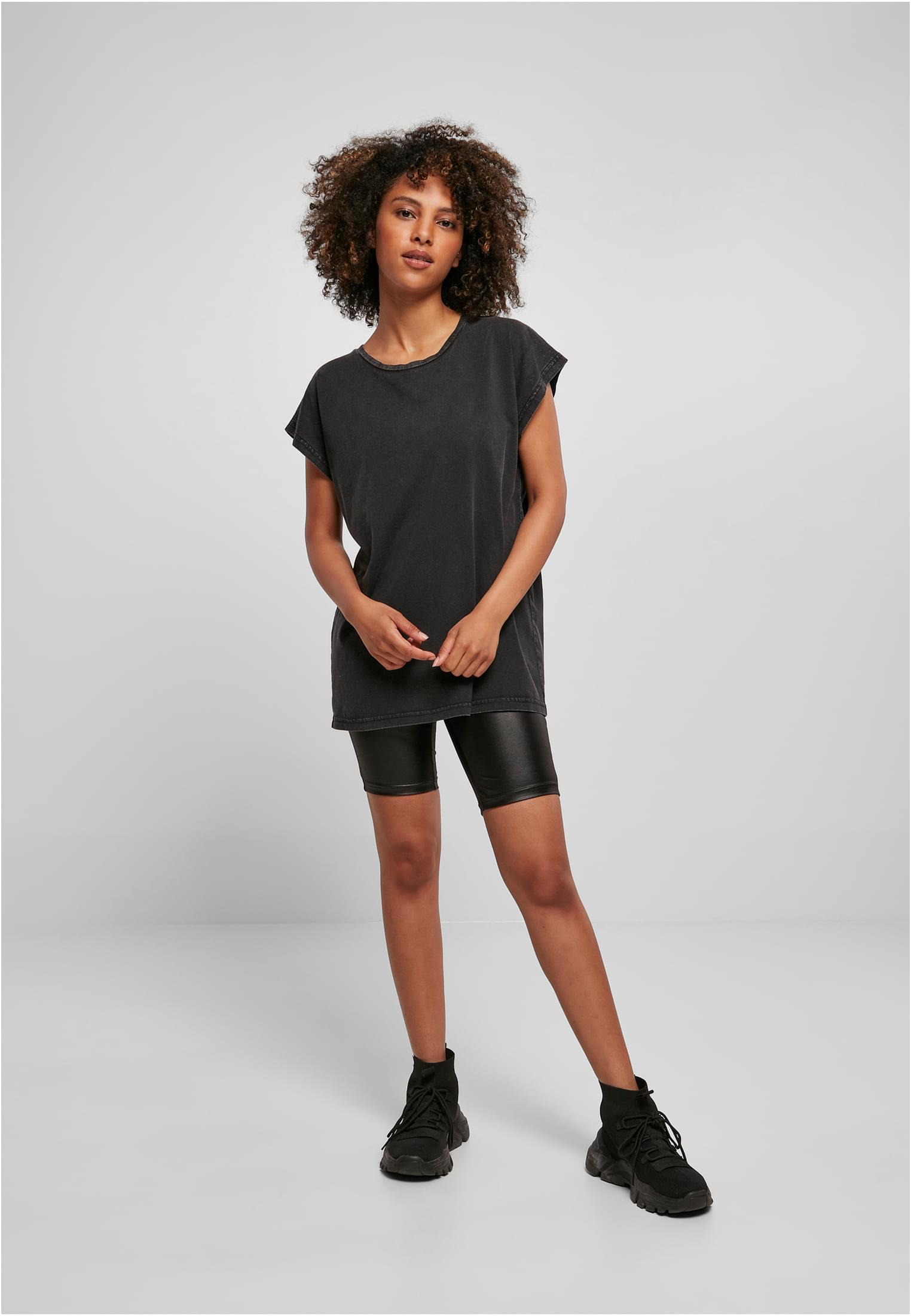 Ladies Acid Washed Extended Shoulder Tee black | black