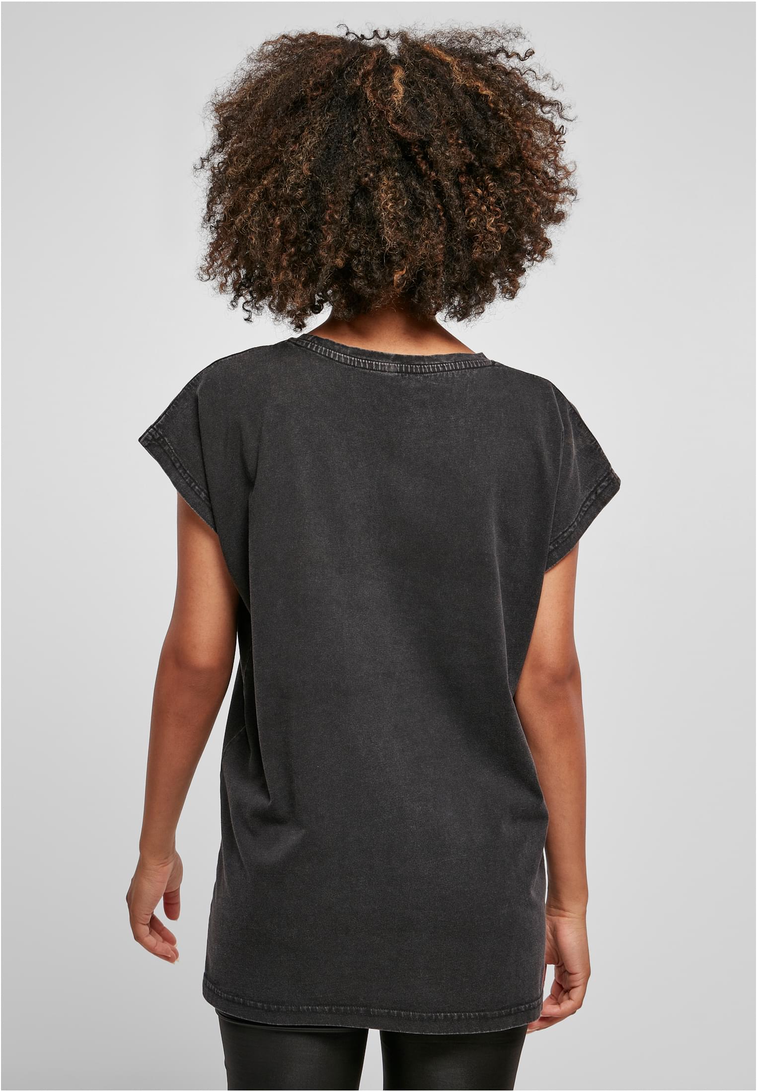 Ladies Acid Washed Extended Shoulder Tee black | black