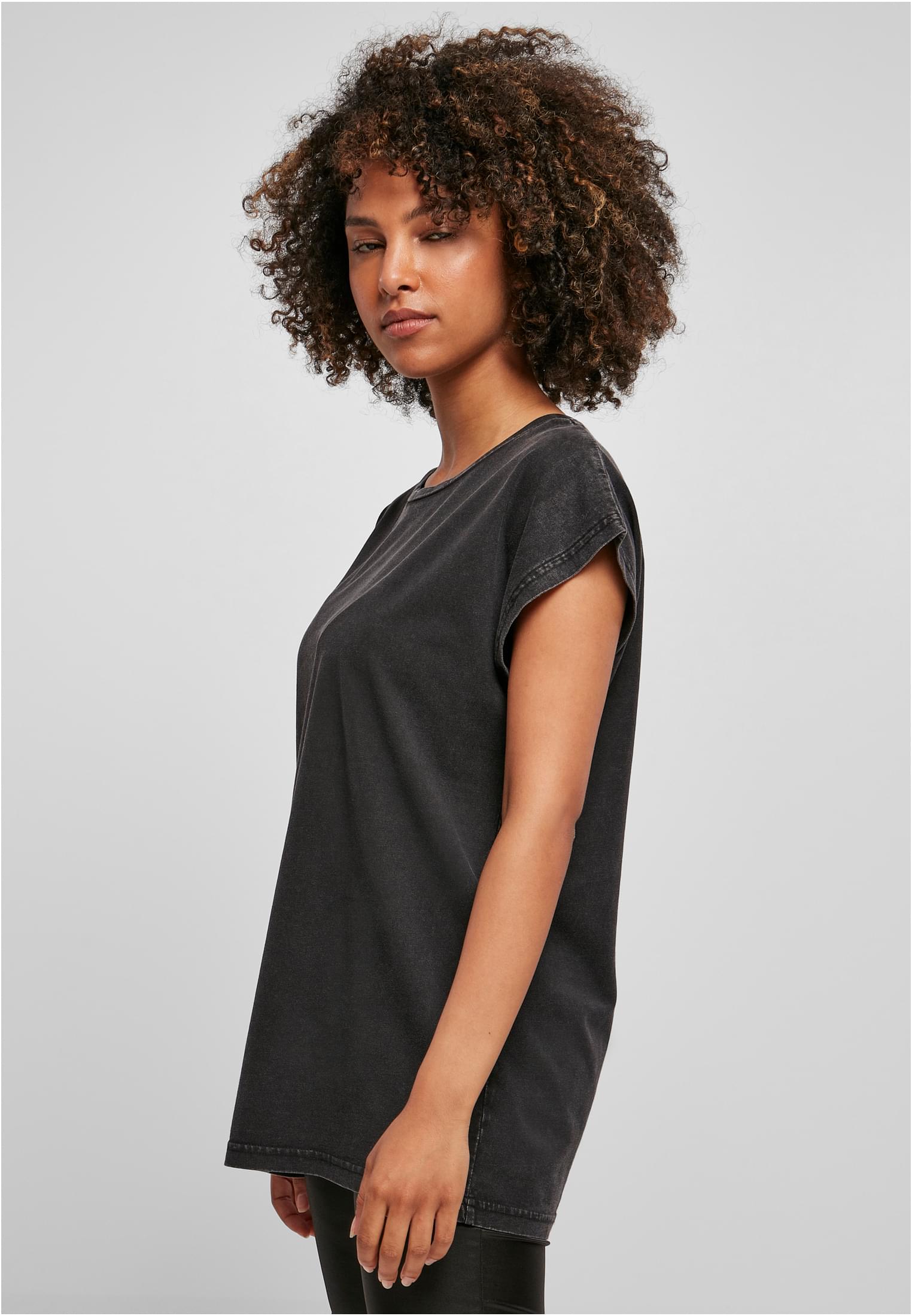 Ladies Acid Washed Extended Shoulder Tee black | black