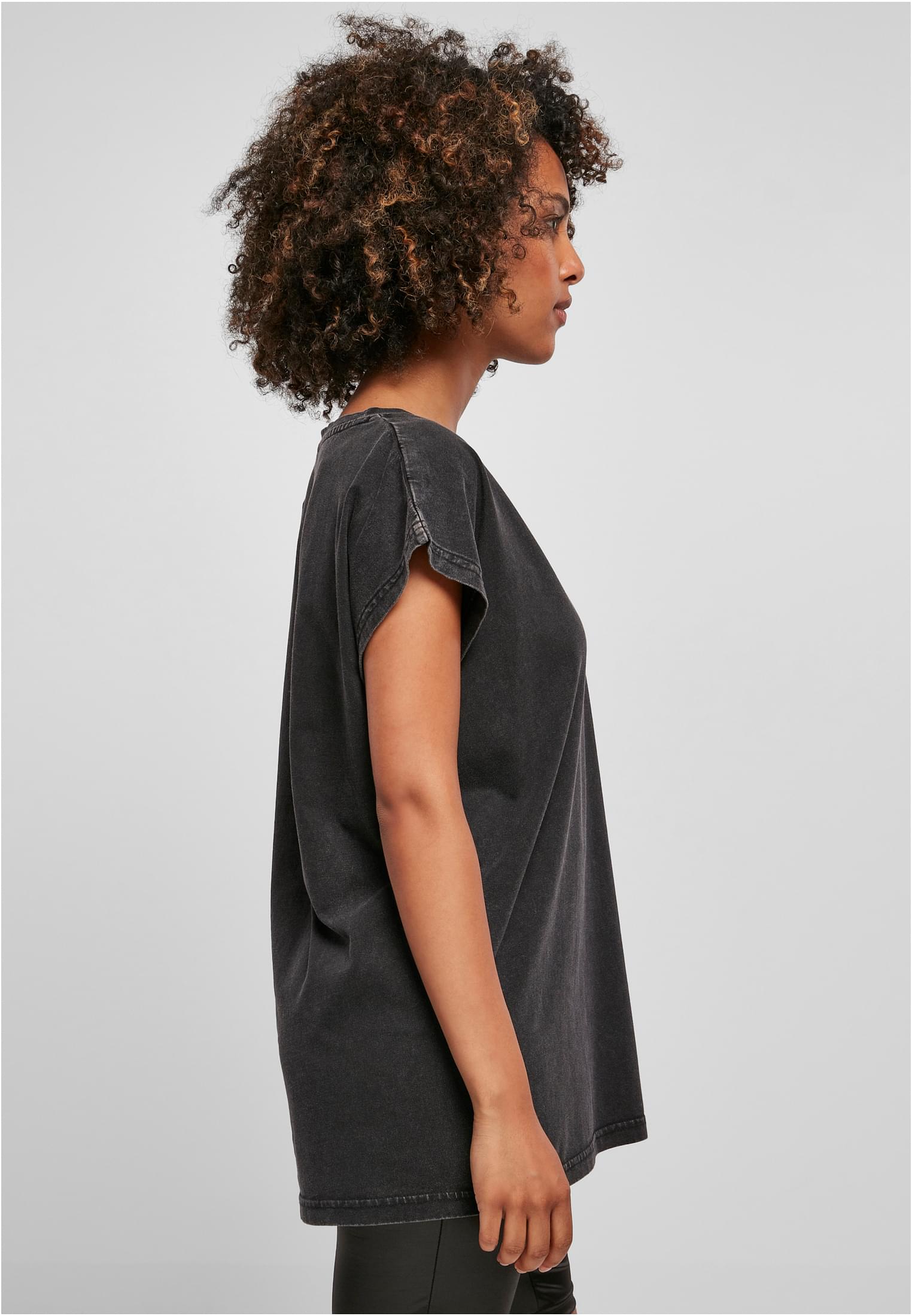 Ladies Acid Washed Extended Shoulder Tee black | black