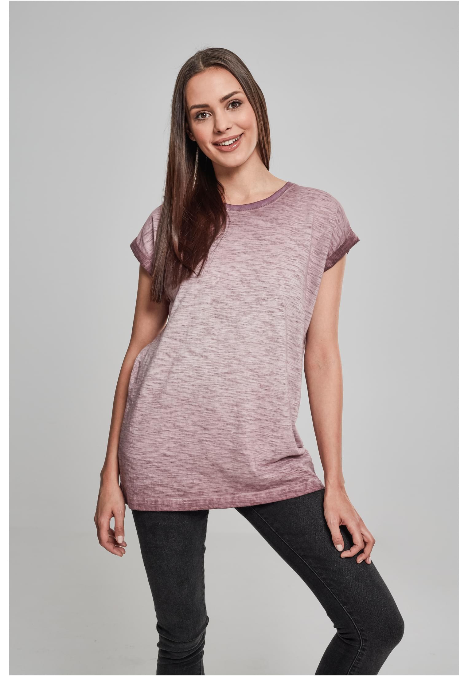 Ladies Spray Dye Extended Shoulder Tee burgundy | burgundy