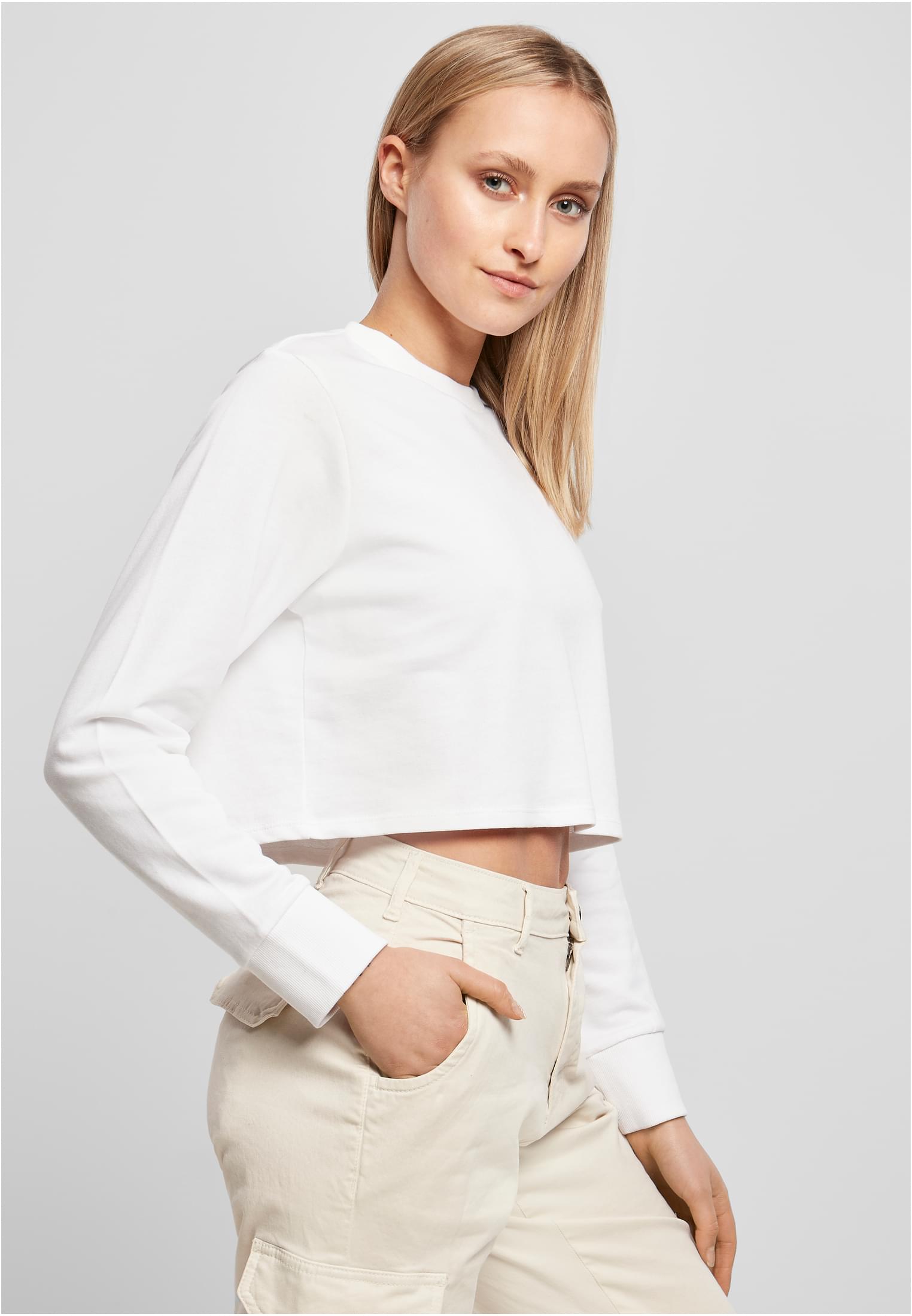 Ladies Terry Cropped Crew white | white