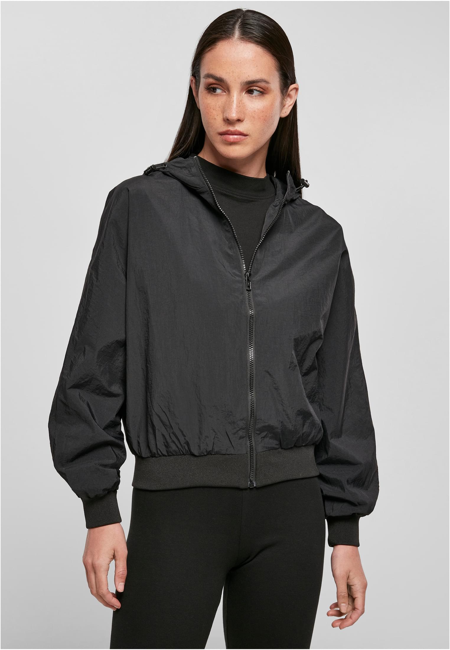 Ladies Crinkle Batwing Jacket black | black