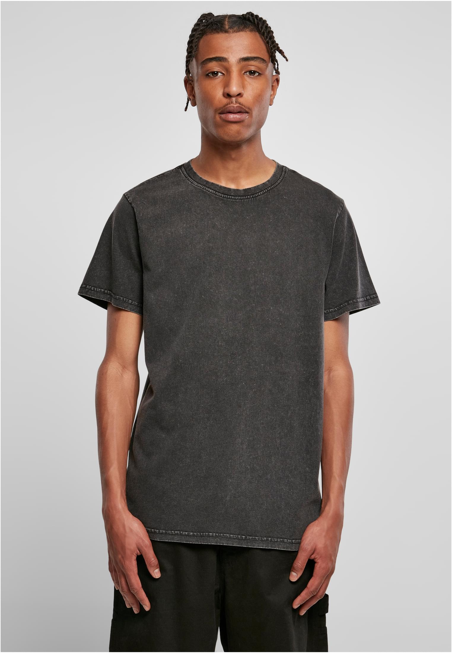 Acid Washed Round Neck Tee black | black