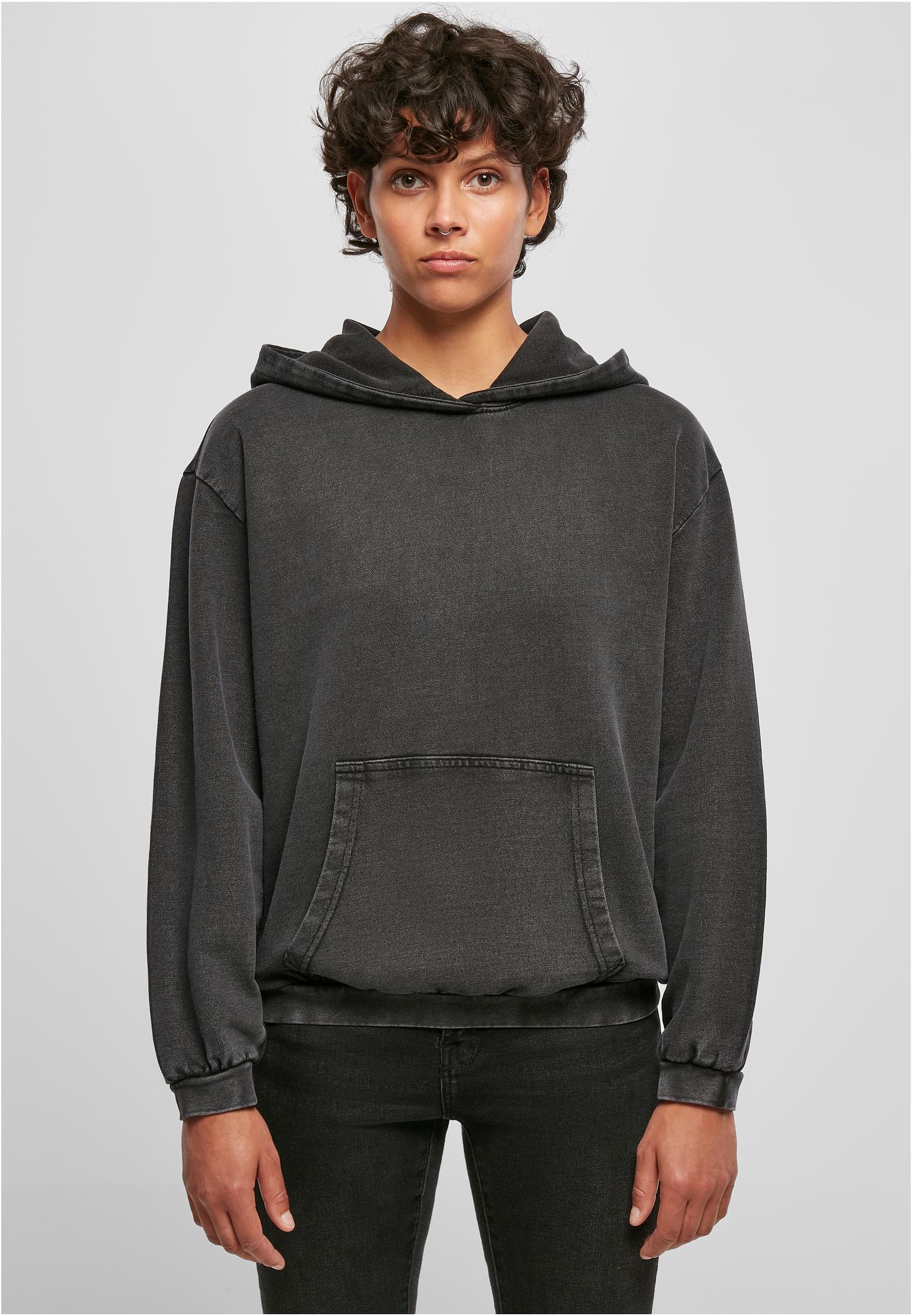 Ladies Acid Washed Oversize Hoody black | black