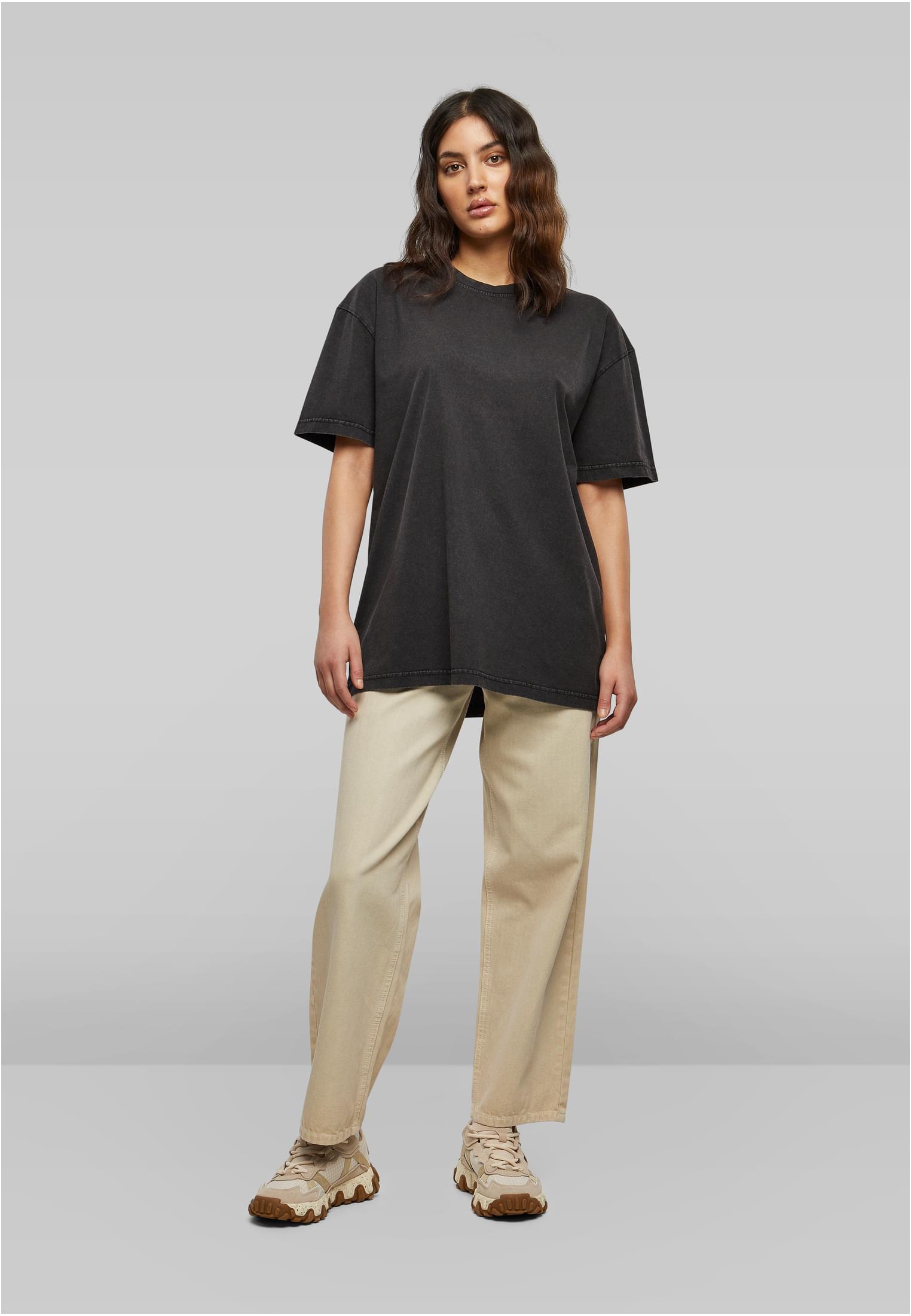 Ladies Oversized Acid Wash Tee black | black