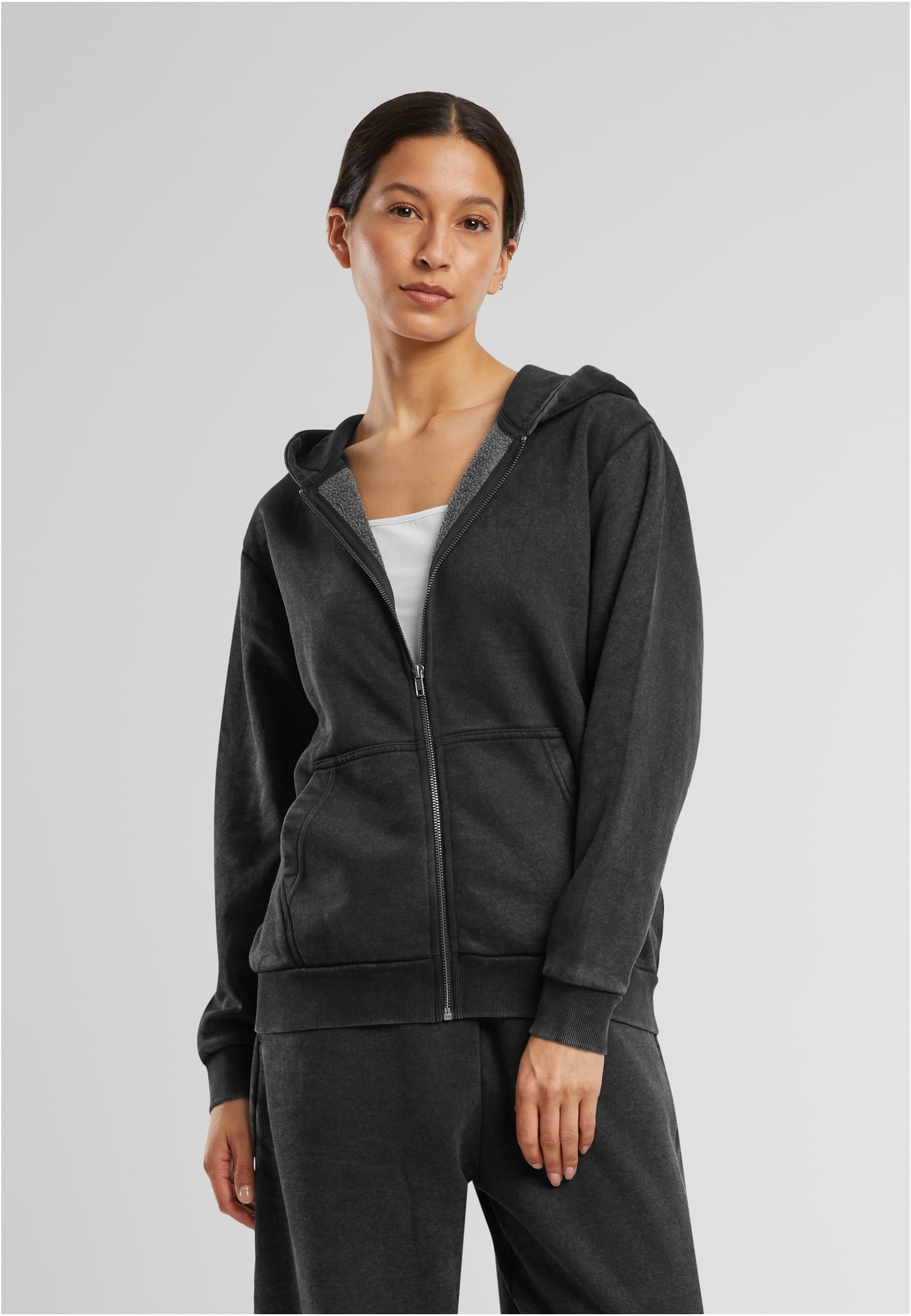 Ladies Vintage Heavy Zip Hoody black | black