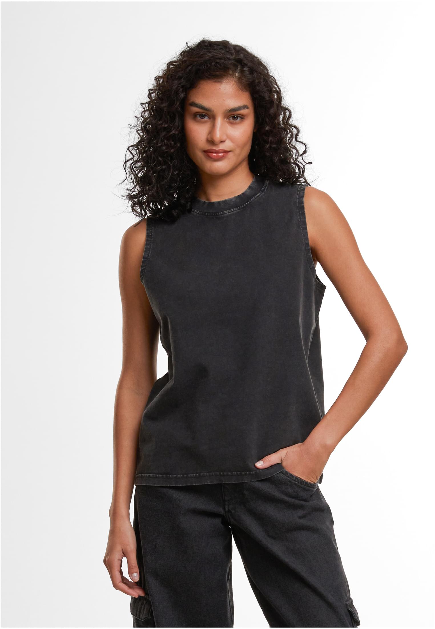 Ladies Vintage Washed Sleeveless Tee black | black