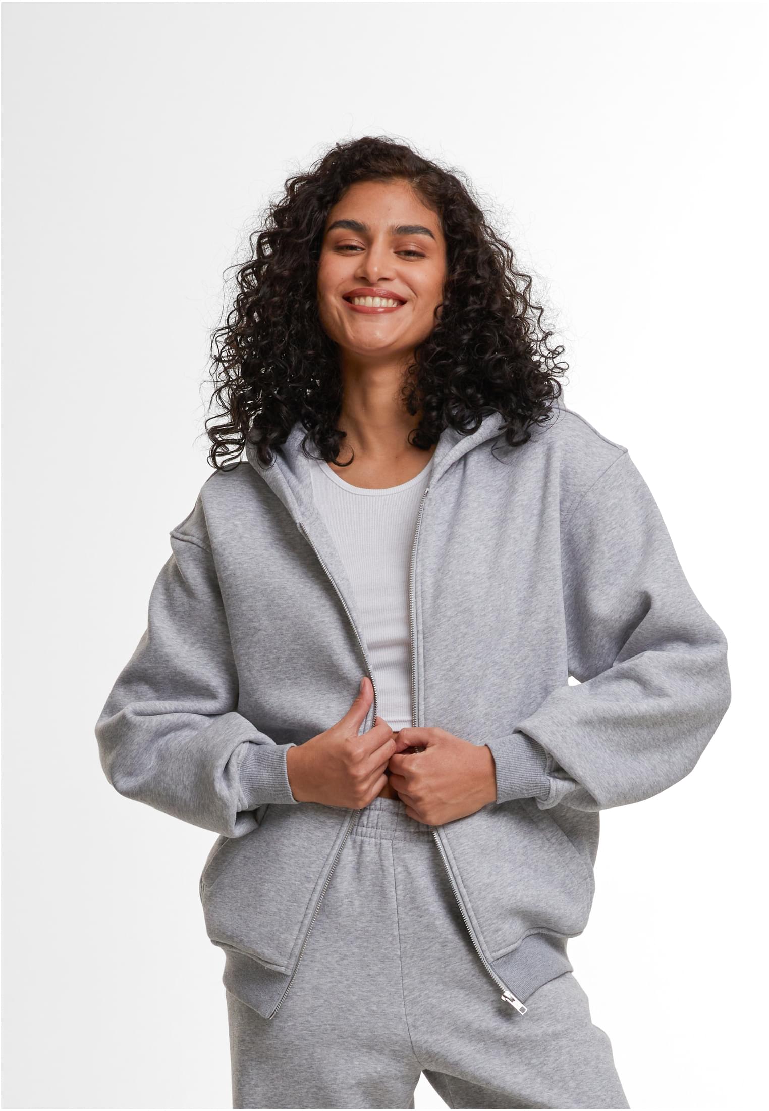 Ladies Loose Fit Zip Hoody heathergrey | heathergrey