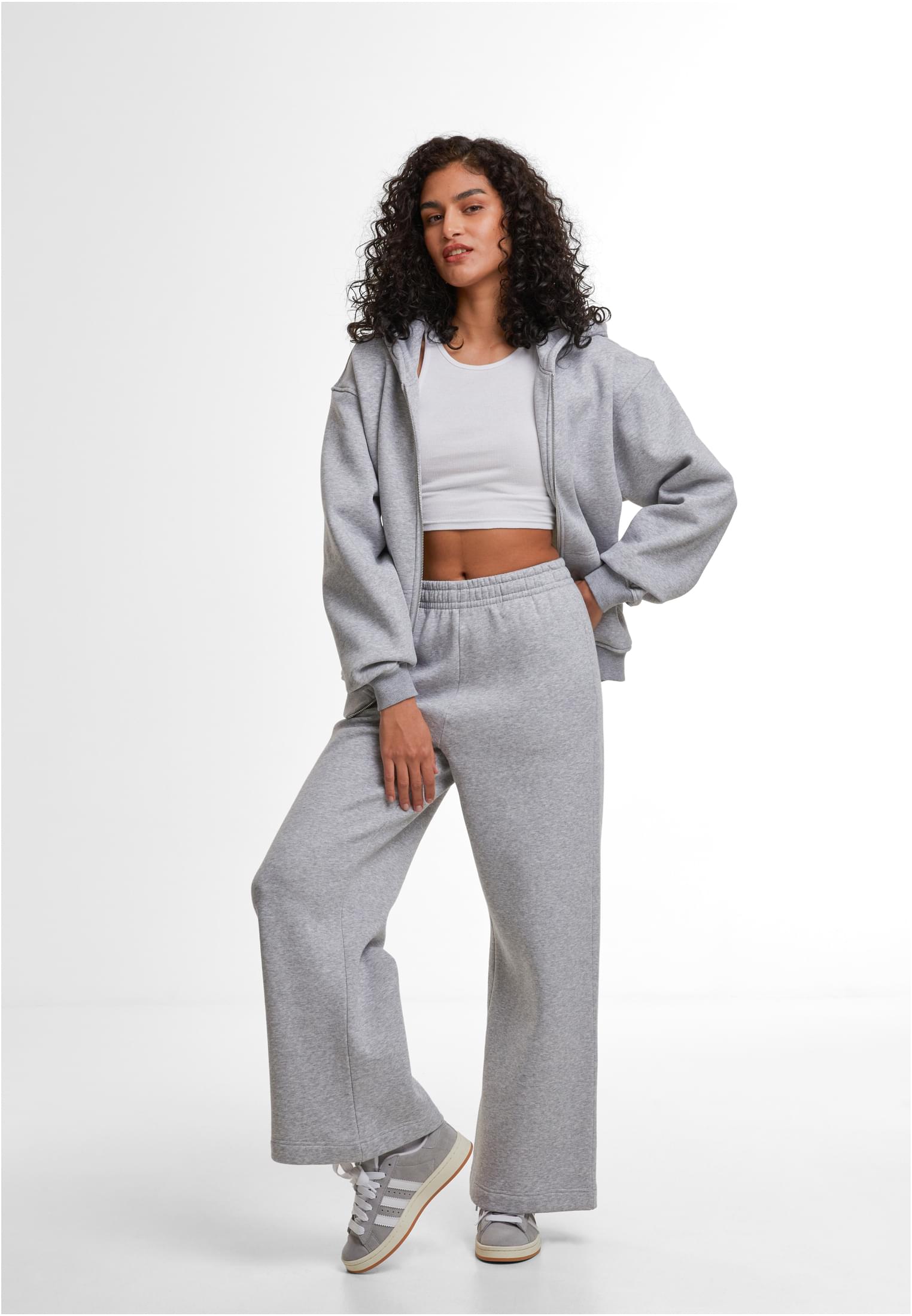Ladies Loose Fit Zip Hoody heathergrey | heathergrey