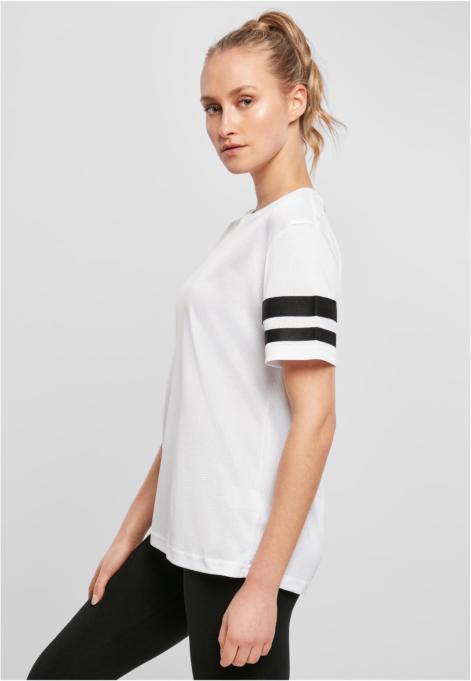 Ladies Mesh Stripe Tee wht/blk | wht/blk