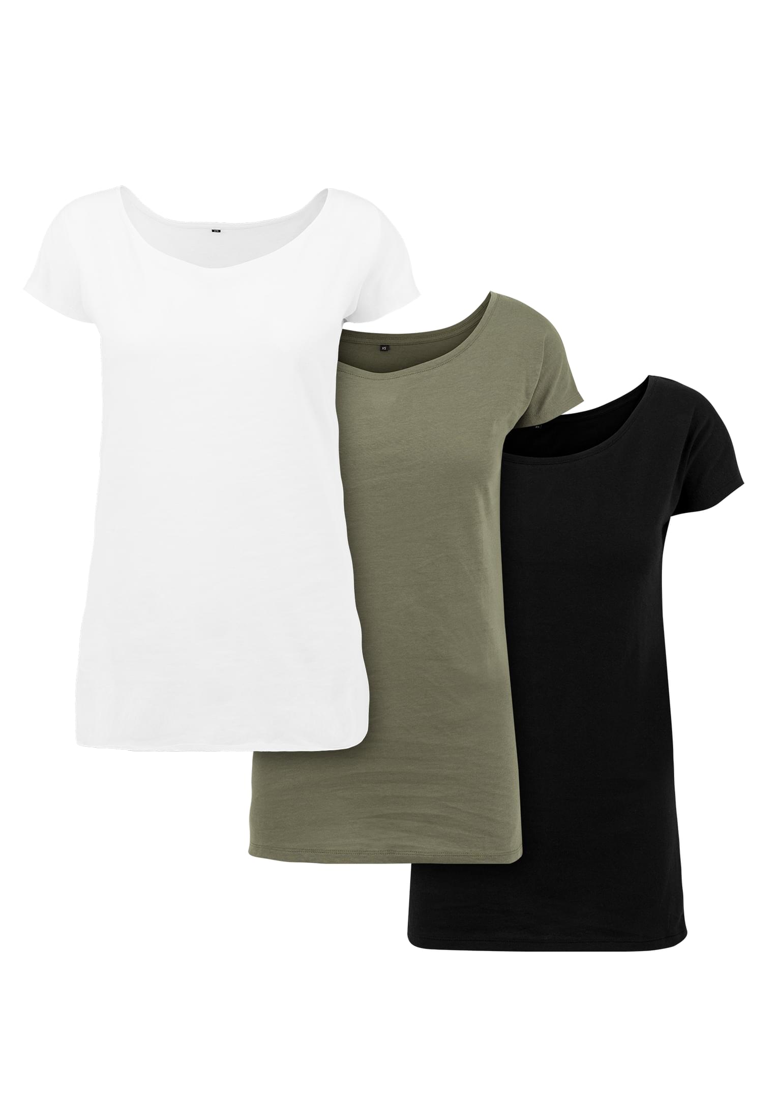 Ladies Wideneck Tee 3-Pack white+olive+black | white+olive+black