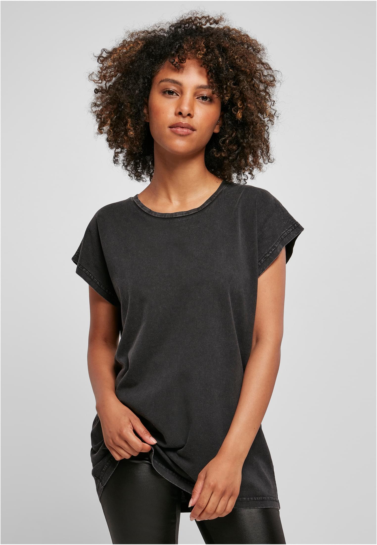 Ladies Acid Washed Extended Shoulder Tee black | black