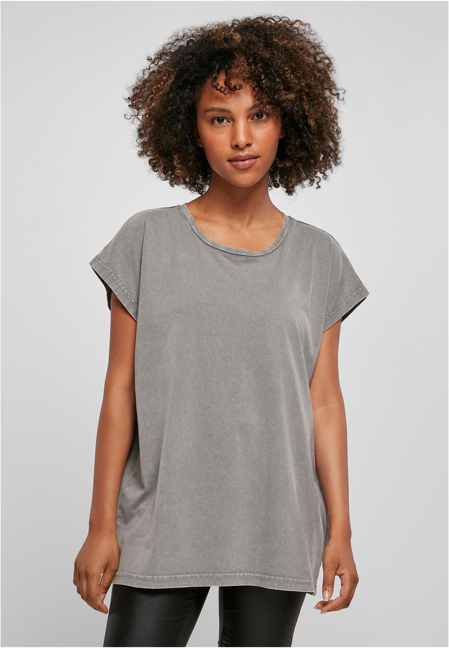 Ladies Acid Washed Extended Shoulder Tee asphalt | asphalt