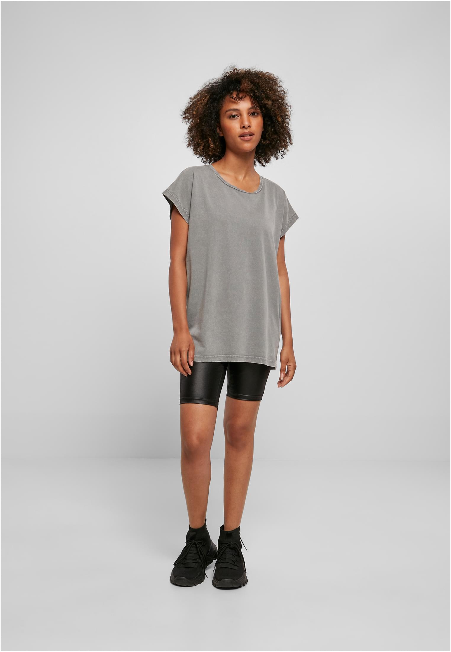 Ladies Acid Washed Extended Shoulder Tee asphalt | asphalt