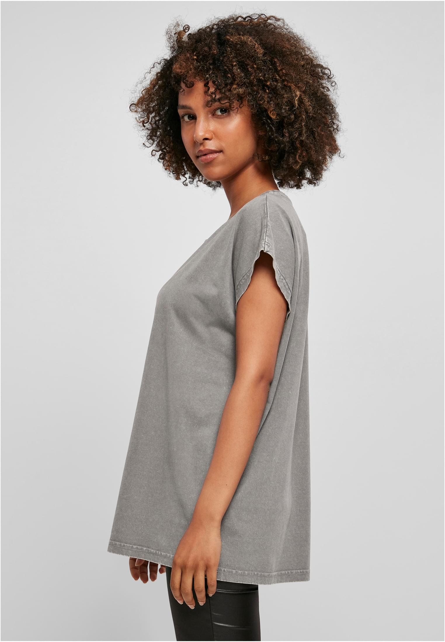 Ladies Acid Washed Extended Shoulder Tee asphalt | asphalt