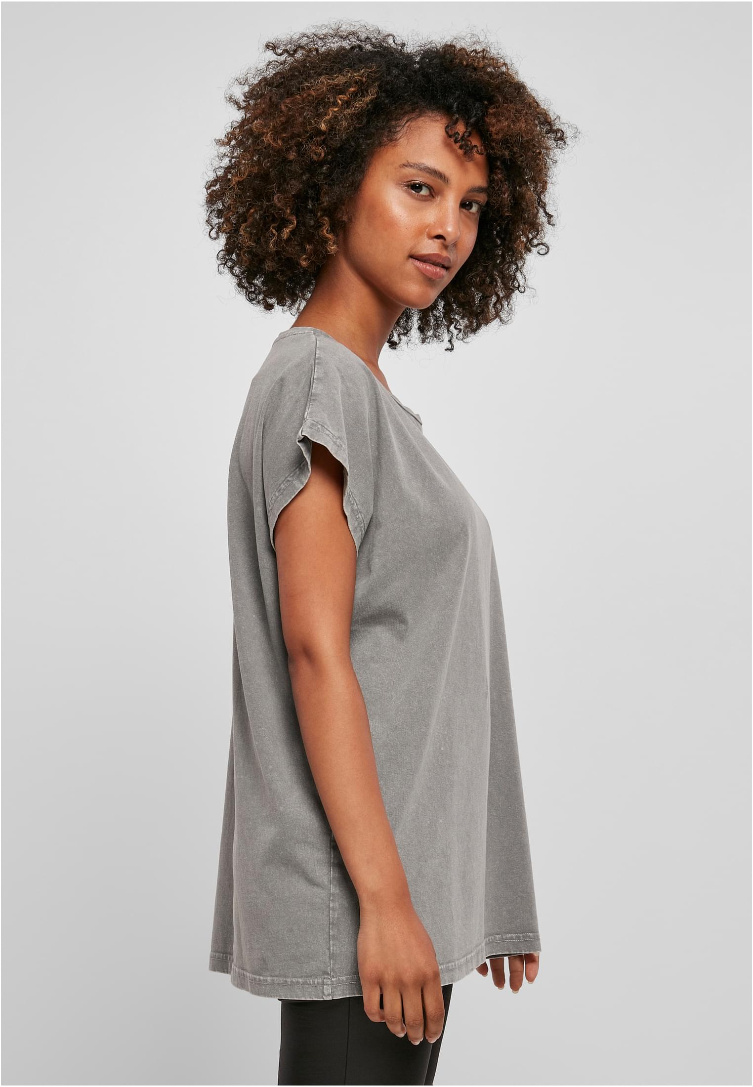 Ladies Acid Washed Extended Shoulder Tee asphalt | asphalt