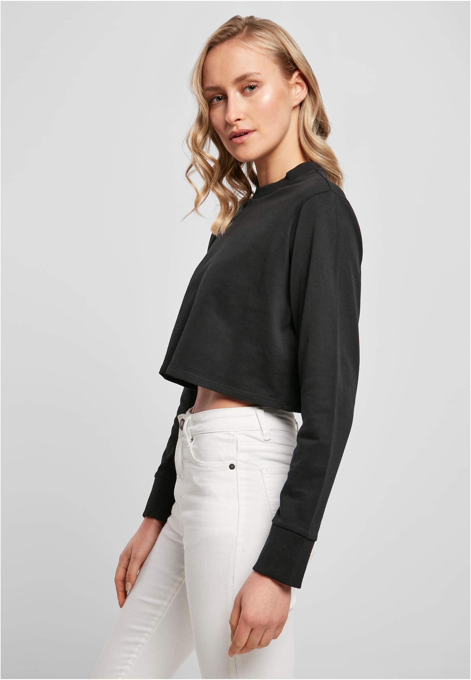 Ladies Terry Cropped Crew black | black