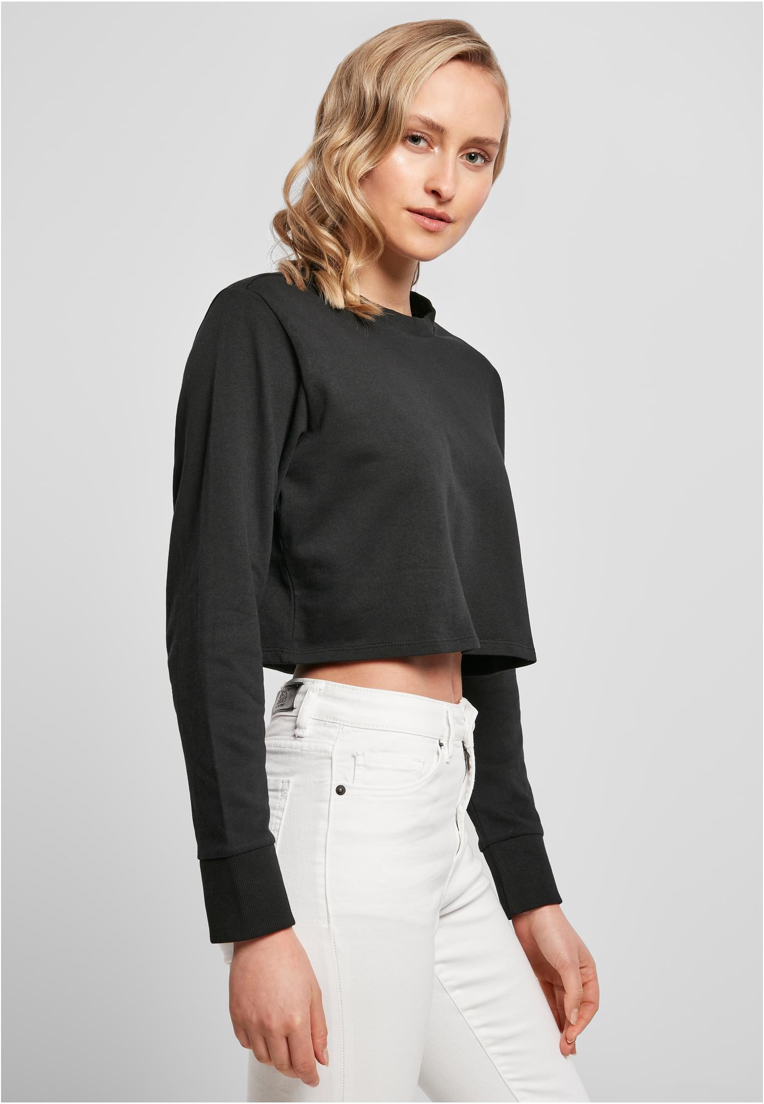 Ladies Terry Cropped Crew black | black