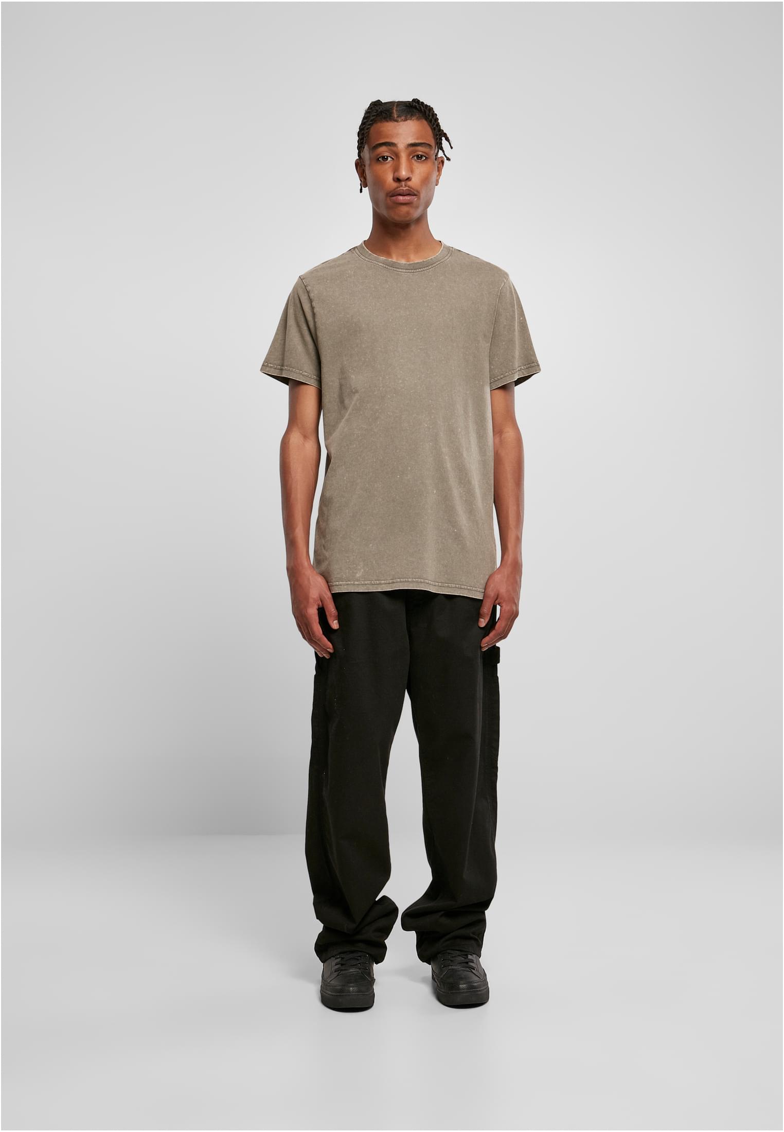 Acid Washed Round Neck Tee darkkhaki | darkkhaki