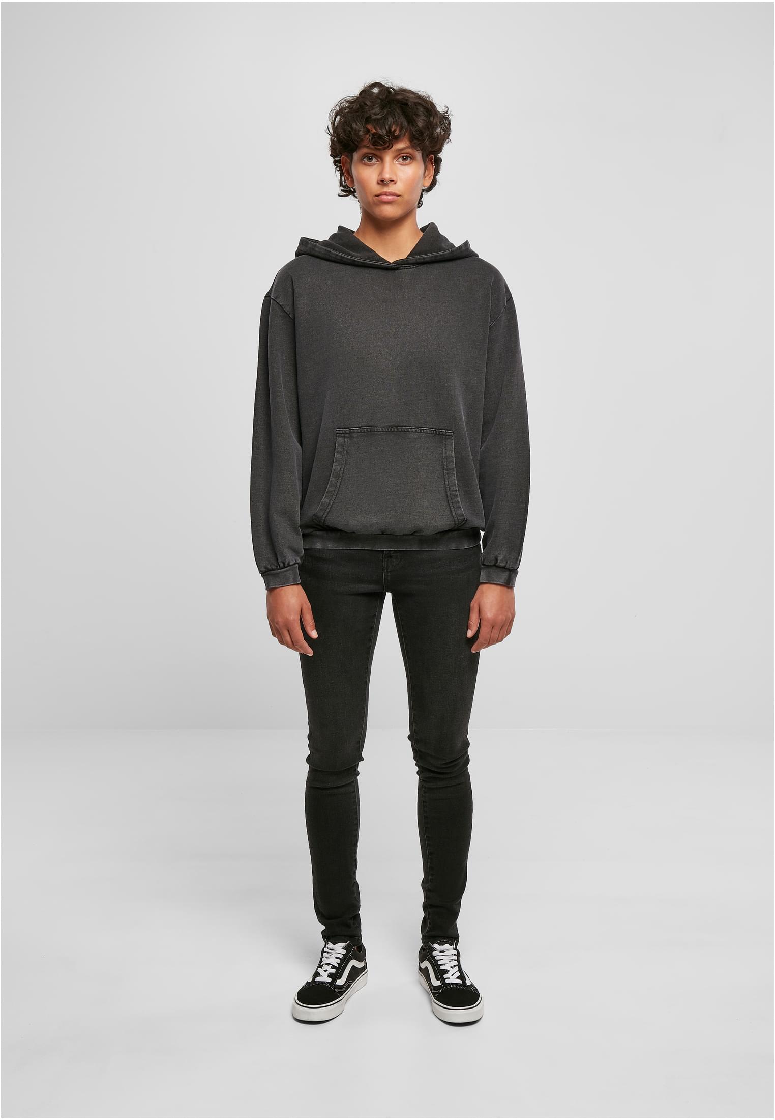 Ladies Acid Washed Oversize Hoody black | black