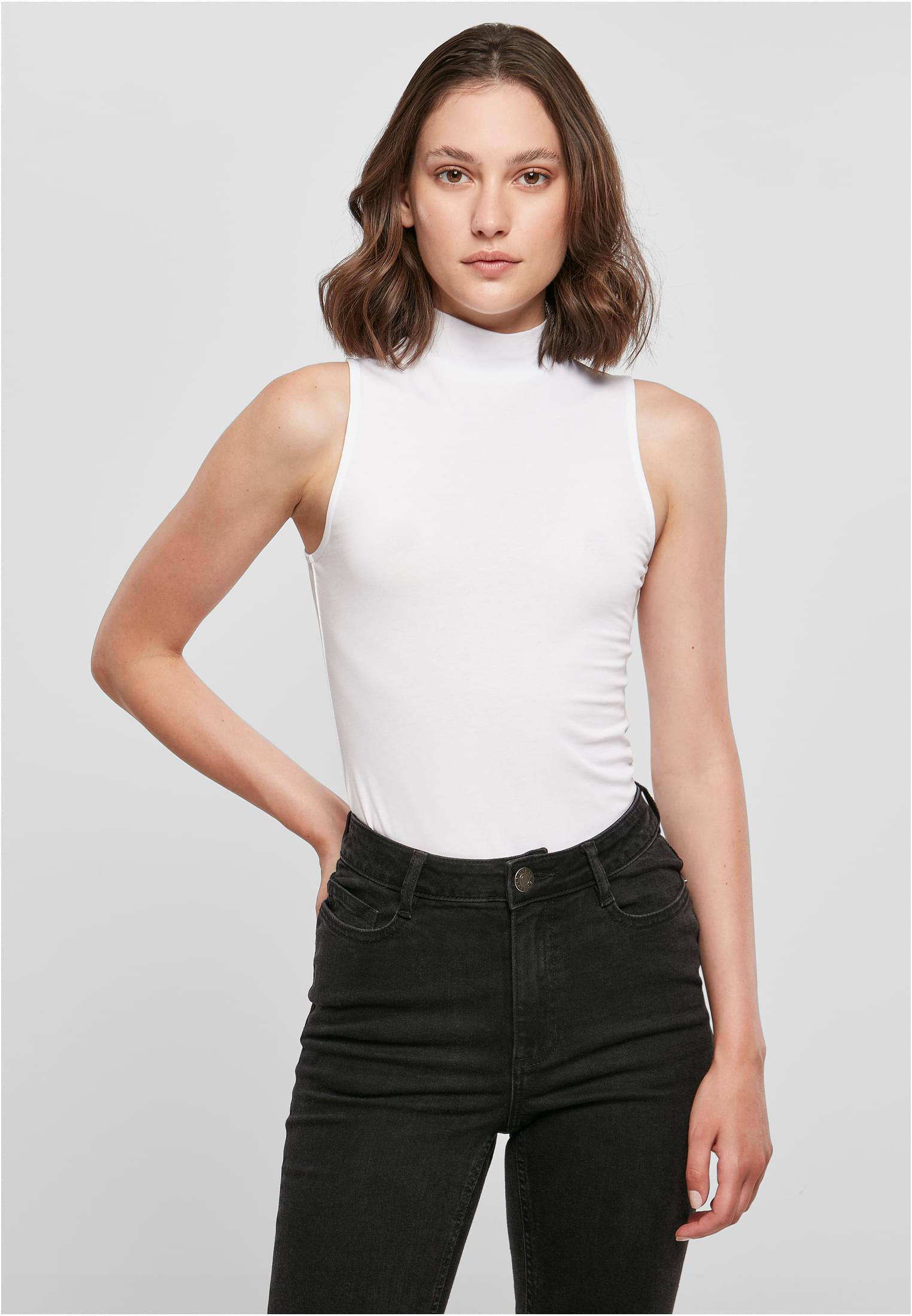 Ladies Sleeveless Turtleneck Body white | white