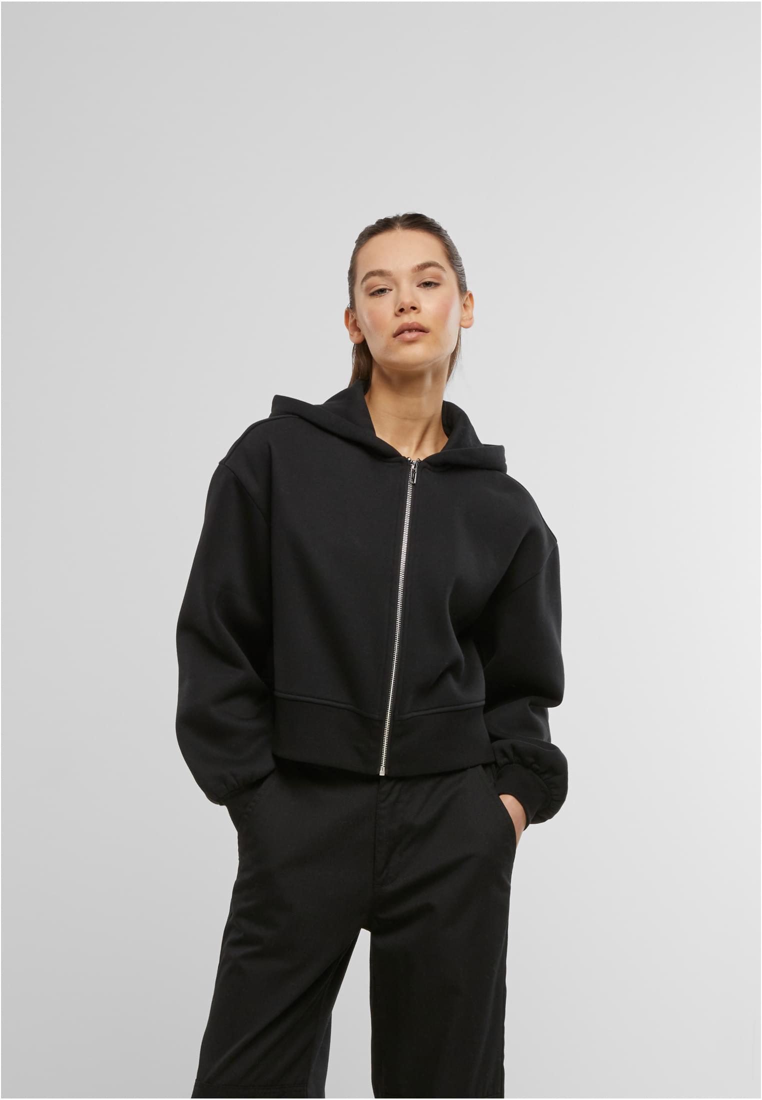 Ladies Short Oversized Zip Jacket black | black