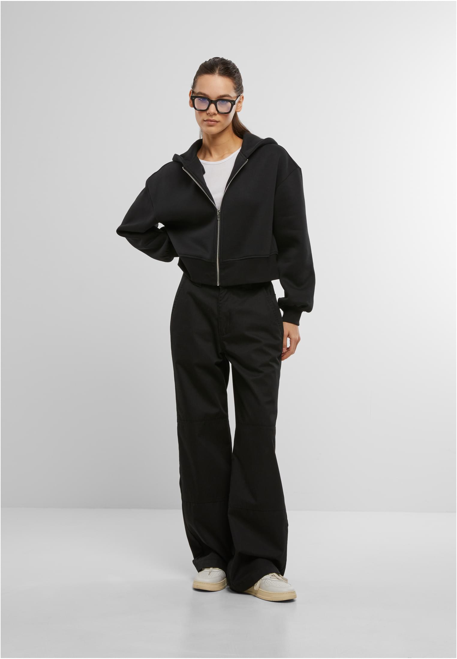 Ladies Short Oversized Zip Jacket black | black