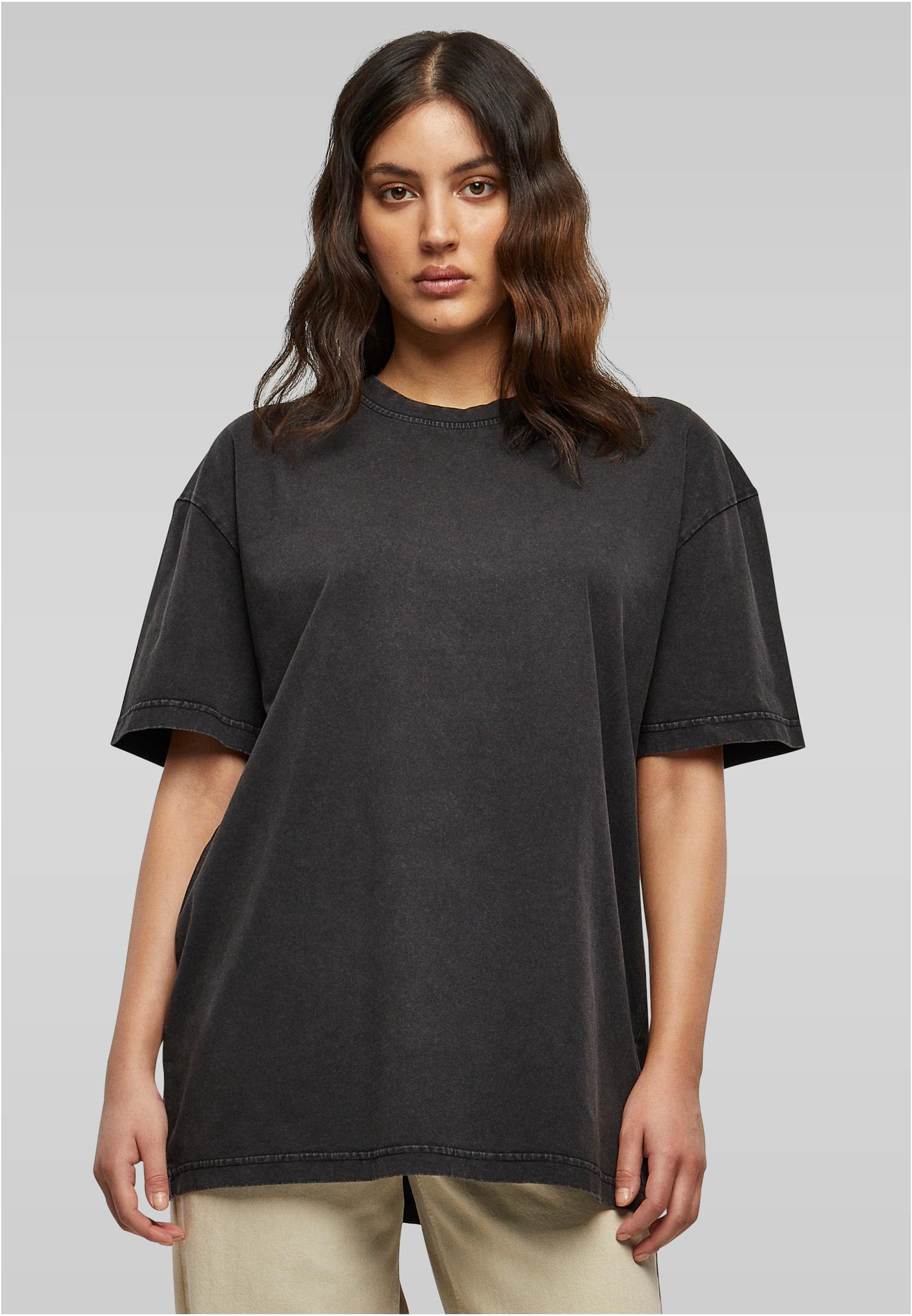 Ladies Oversized Acid Wash Tee black | black