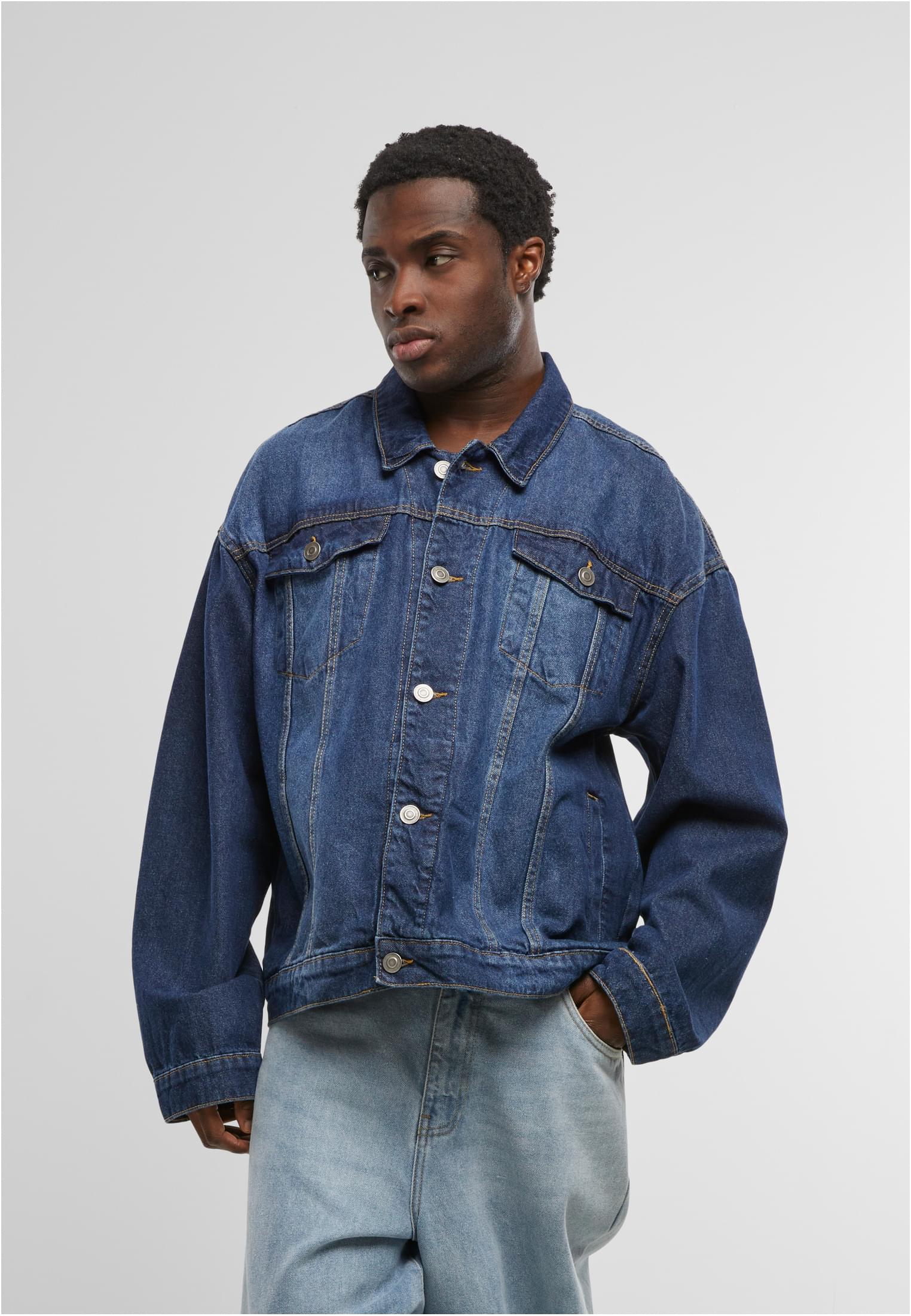 Heavy Ounce Boxy Denim Jacket new mid blue washed | new mid blue washed