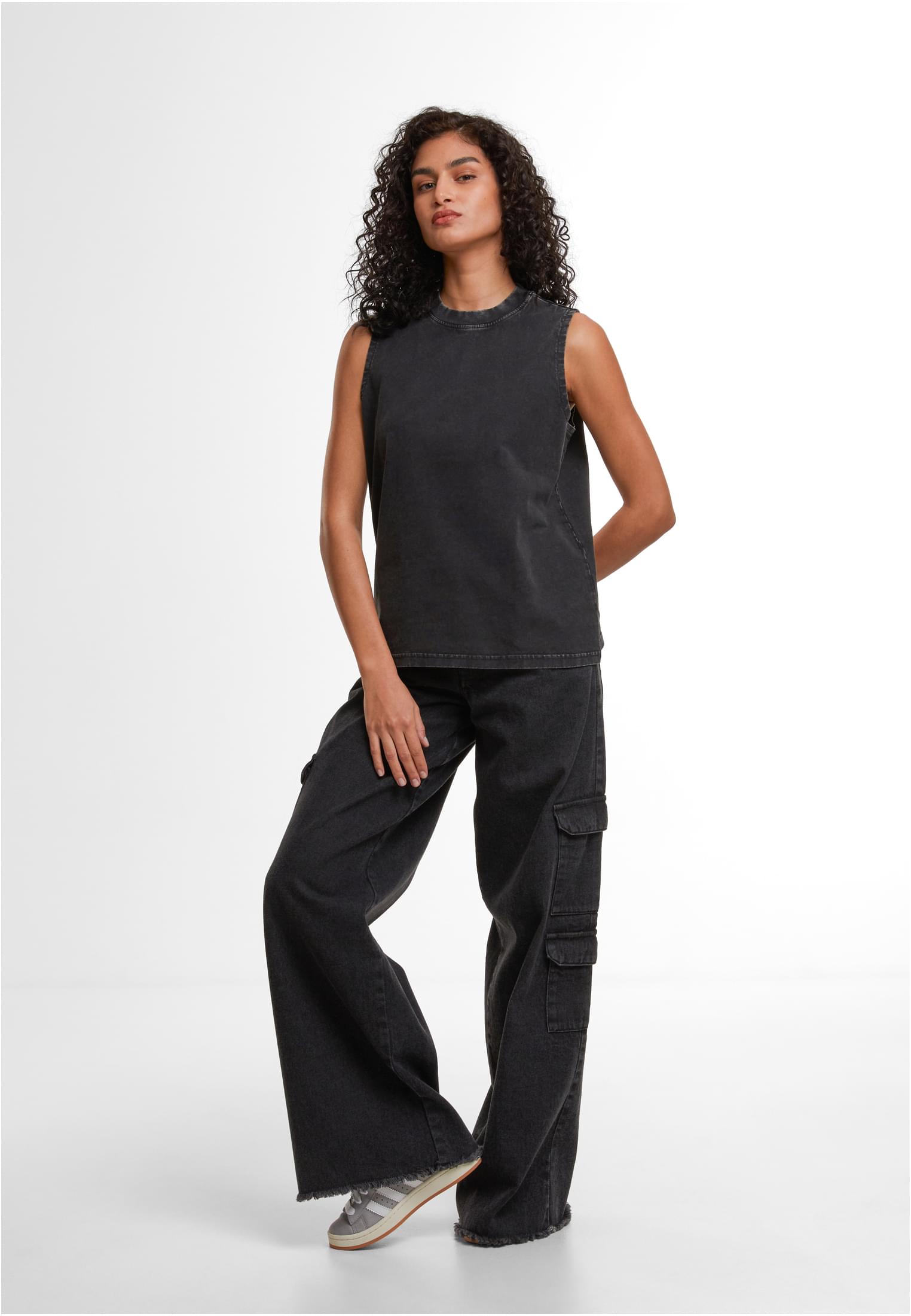 Ladies Vintage Washed Sleeveless Tee black | black