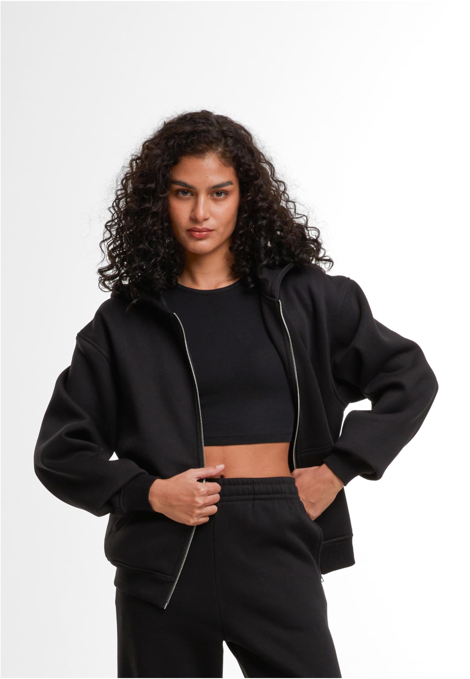 Ladies Loose Fit Zip Hoody black | black