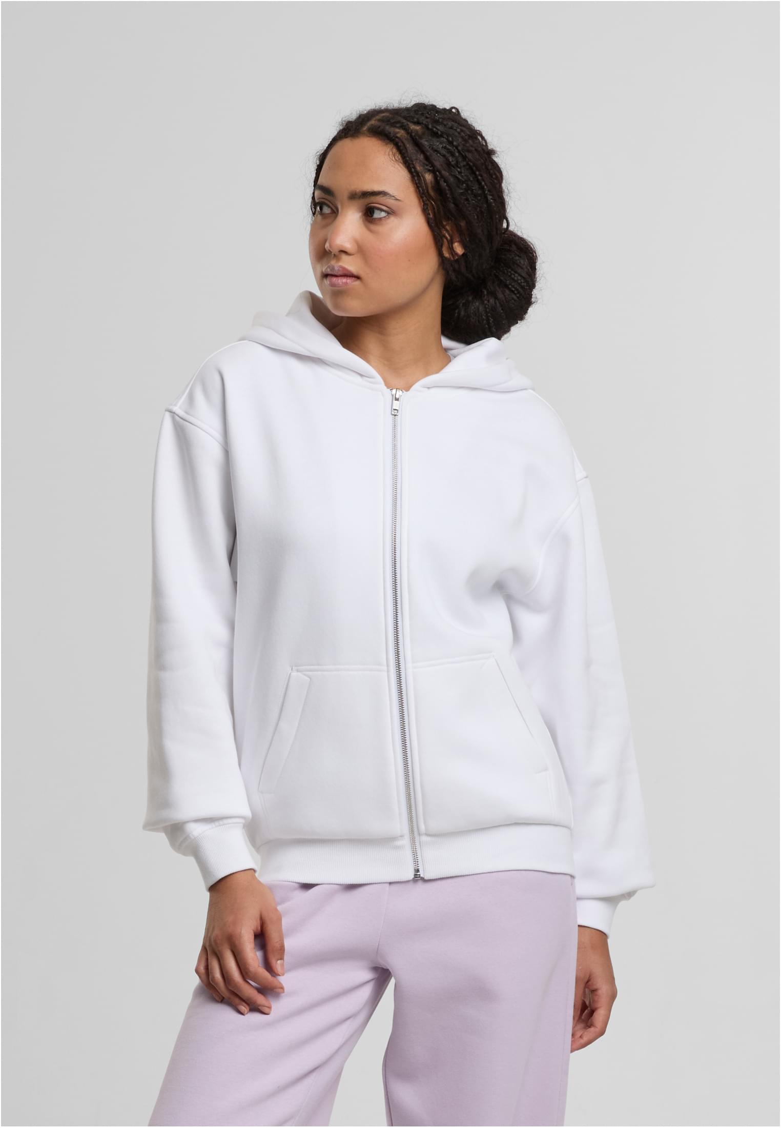 Ladies Loose Fit Zip Hoody white | white