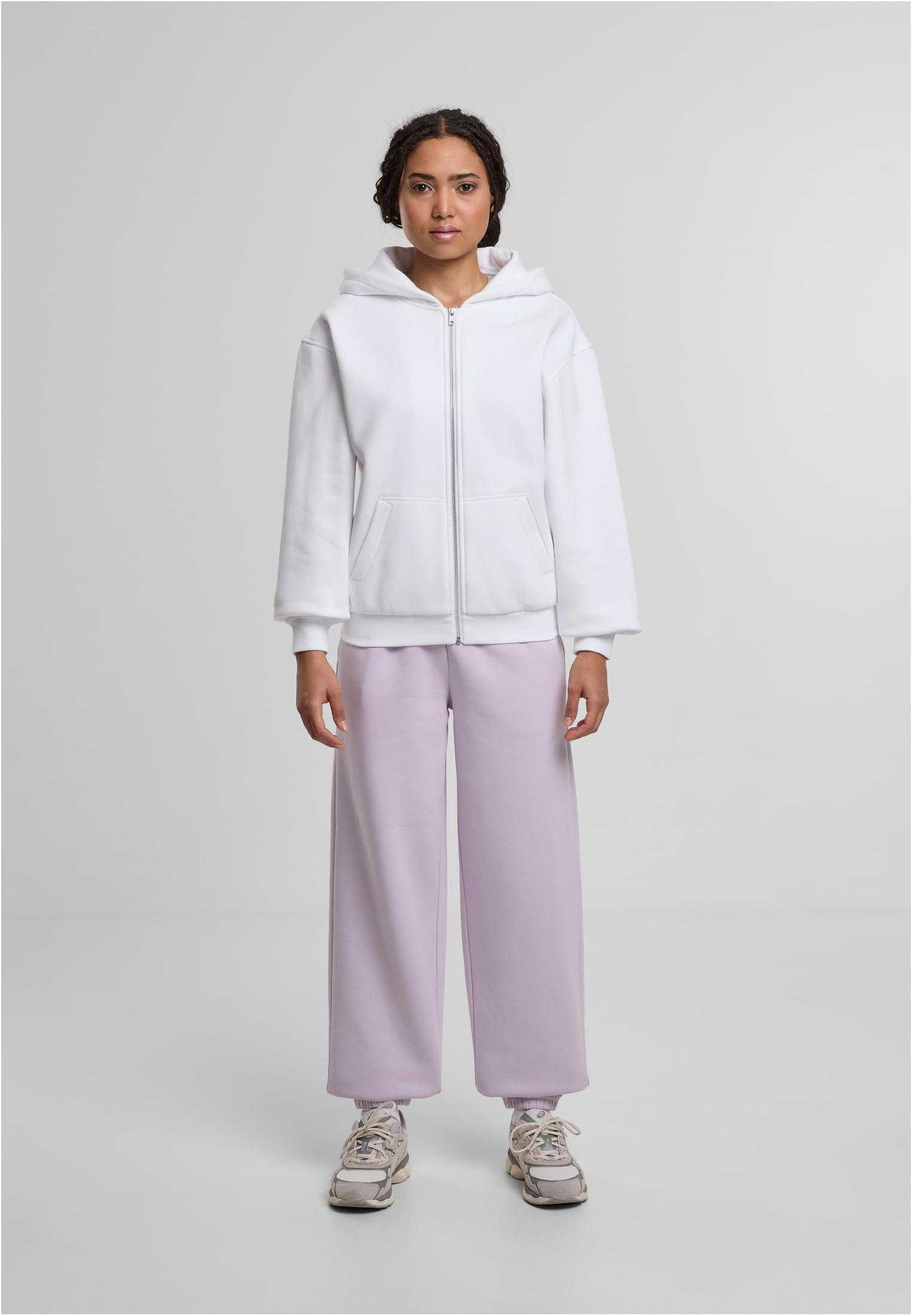 Ladies Loose Fit Zip Hoody white | white